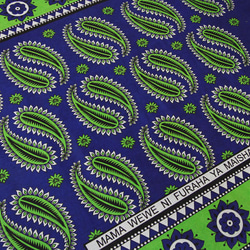 カンガ｜オリエンタルブルー × グリーン ペイズリー / アフリカ布 / アフリカンプリント 5枚目の画像