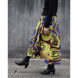 アフリカ布のふんわりギャザースカート｜ロングスカート / マキシ丈 2枚目の画像