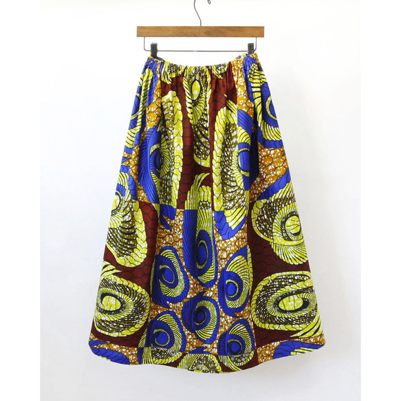 アフリカ布のふんわりギャザースカート｜ロングスカート / マキシ丈 6枚目の画像