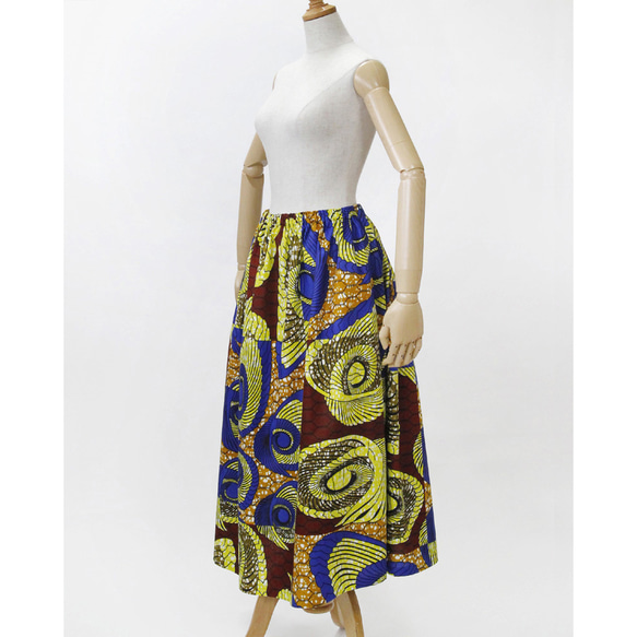 アフリカ布のふんわりギャザースカート｜ロングスカート / マキシ丈 8枚目の画像