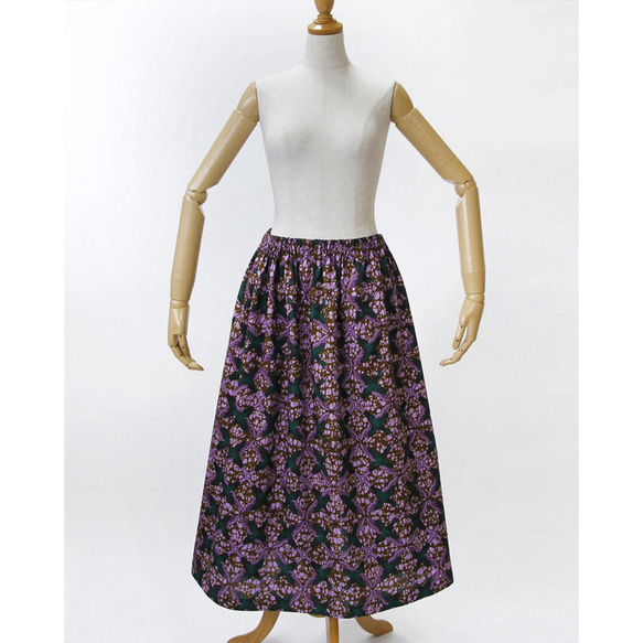 アフリカ布のふんわりギャザースカート｜ロングスカート / マキシ丈 5枚目の画像