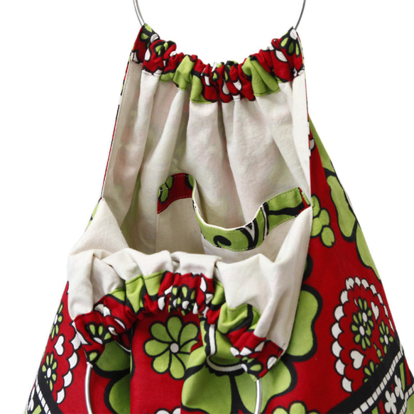アフリカ布のリングハンドルバッグ（カンガバッグ）大人可愛い お洒落 4枚目の画像