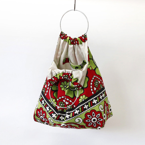 アフリカ布のリングハンドルバッグ（カンガバッグ）大人可愛い お洒落 5枚目の画像