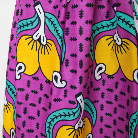 アフリカ布のギャザースカート｜サッシュベルト付き / カンガスカート 4枚目の画像