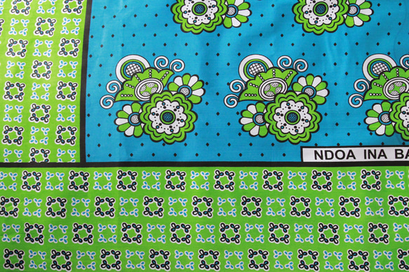 アフリカ布『カンガ』 セルリアンブルー × グリーン 4枚目の画像