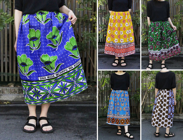 【アフリカ布のギャザースカート】サッシュベルト付き 6枚目の画像