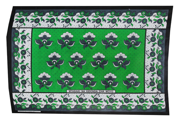 アフリカ布『 カンガ 』 グリーン × グレー フラワー 4枚目の画像