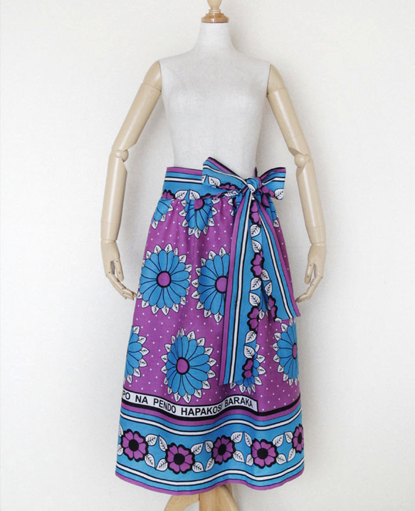 アフリカ布のギャザースカート｜サッシュベルト付き / カンガスカート 5枚目の画像