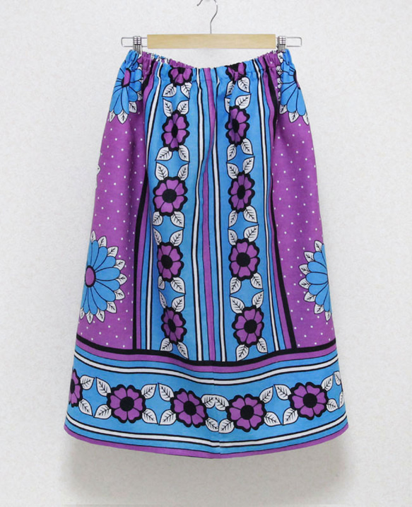 アフリカ布のギャザースカート｜サッシュベルト付き / カンガスカート 3枚目の画像