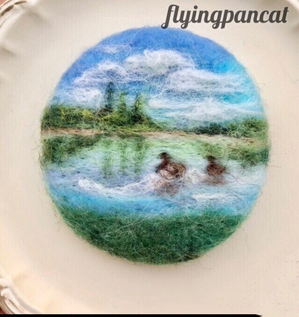 羊毛フェルト 刺繍『新緑の湖畔』ハンドメイド 羊毛絵画 華華しい 羊毛フェルト 刺繍『新緑の湖畔』ハンドメイド 羊毛絵画 華華しい