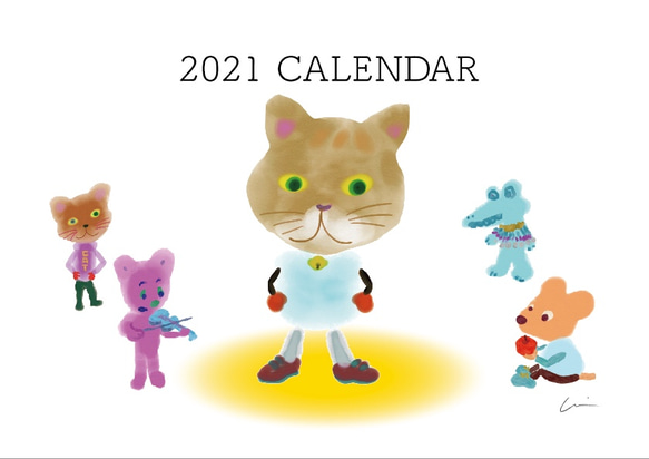 2021猫カレンダー　祝日シール付き　ネコカレンダー　壁掛けタイプ　カレンダー　猫 1枚目の画像