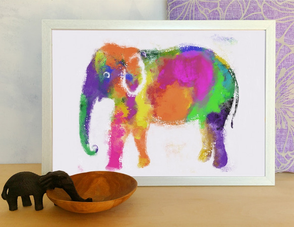 インド象ポスター カラフルな象のプリント 1枚目の画像