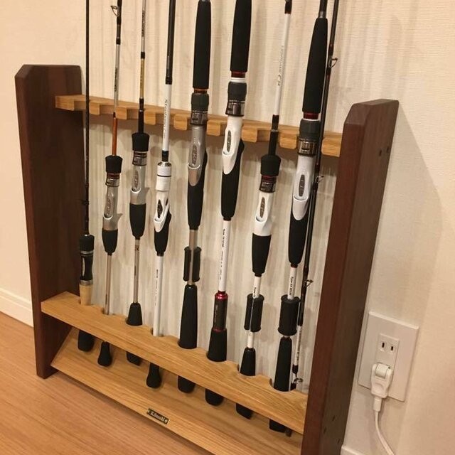 【受注製作】木のロッドスタンド：ウォルナット＆オーク無垢材