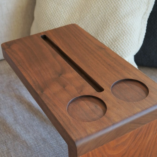 受注製作】ウォルナット無垢材のソファーサイドテーブル サイド