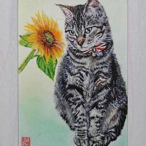ペット 猫 似顔絵 描きます （2Lサイズ） 絵画 りんりんPOP