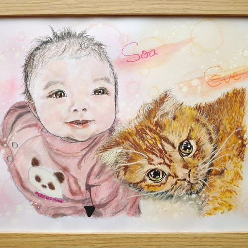 ペット 猫 犬 似顔絵 描きます （A4サイズ） 絵画 りんりんPOP