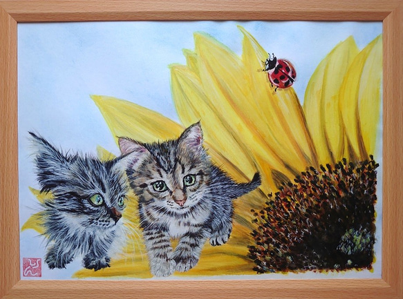 ペット 猫 似顔絵 描きます （B4サイズ） 絵画 りんりんPOP 通販