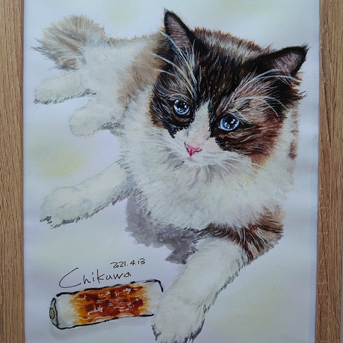 ペット 猫 似顔絵 描きます （B4サイズ） 絵画 りんりんPOP 通販