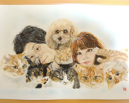 ペットの似顔絵 ネコ似顔絵 オーダーメイド リアル イラスト