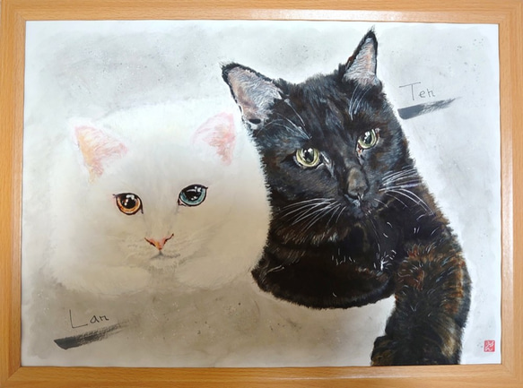 似顔絵　家族　ペット　猫　犬　描きます　（A3サイズ） 7枚目の画像