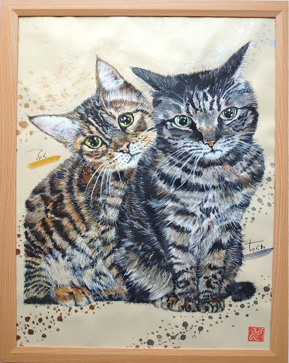 似顔絵　家族　ペット　猫　犬　描きます　（A3サイズ） 6枚目の画像