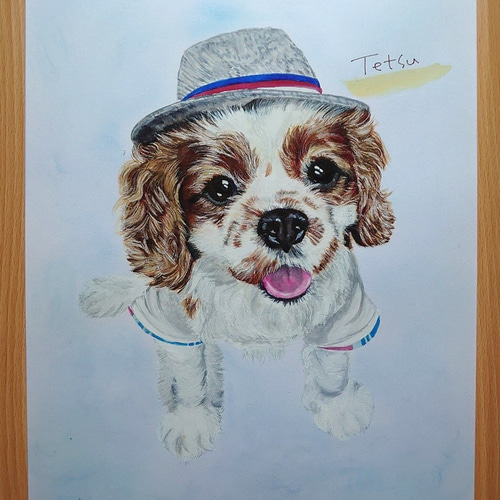 ［受注制作］［原画］ペット似顔絵アート◆A3サイズ　送料無料 似顔絵 家族 ペット 猫 犬 描きます （A3サイズ） 絵画 りんりん
