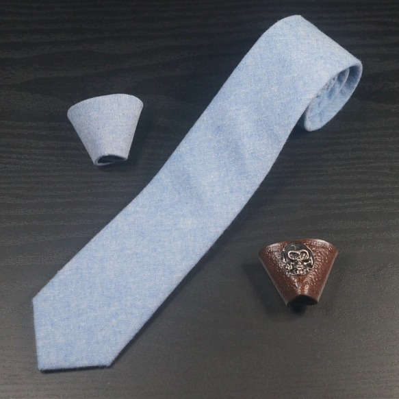 本牛革製タイストラップ式ネクタイ metal fitting どくろ タンニン  