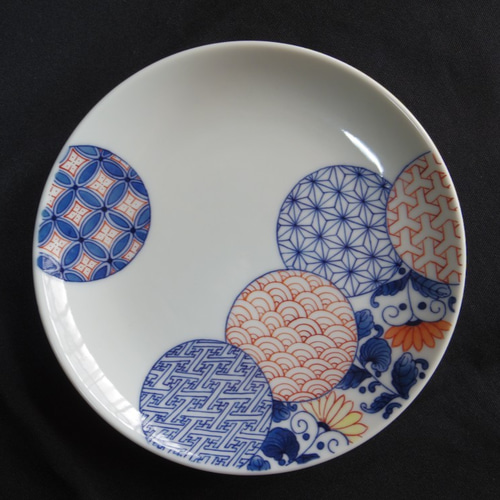 伊万里 色絵 草木文 手塩皿 6枚 [B24373] 古伊万里 染付 線描草花紋図 3寸半皿 手塩皿 2枚セット