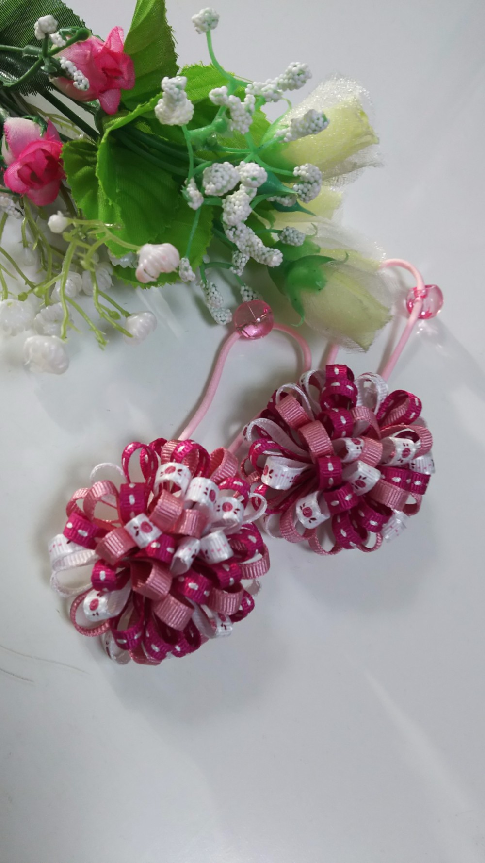 ヘアリボン ツインテール　1066　桜　春　黄色　菜の花 確認　ヘアゴム