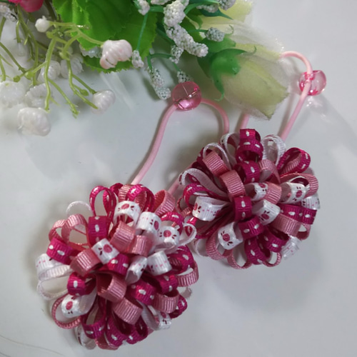 秋カラー☆キッズ用3色ポンポンゴム☆幼稚園・保育園・発表会にも