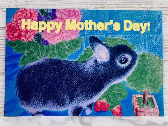 母の日[お花と可愛くうさぎちゃん]ポストカード4枚セット 2枚目の画像