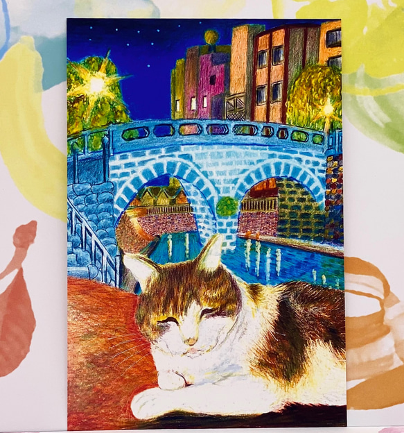 [眼鏡橋でおねむな猫ちゃん]同柄ポストカード3枚セット 1枚目の画像