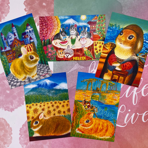 SALE ！うさぎの新作ポストカード詰め合わせ5枚セット 絵画 名画