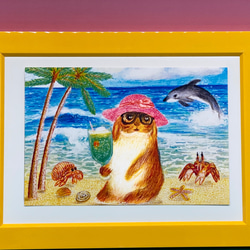 うさぎちゃんのバカンス海とイルカ　同柄ポストカード3枚セット　暑中見舞い 2枚目の画像