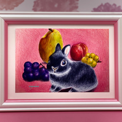 「うさぎと爽やかフルーツいっぱい」同柄ポストカード3枚セット 2枚目の画像