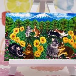 お盆SALE うさぎと日本一の富士山&ひまわり&フルーツ沢山　ポストカード5枚セット 4枚目の画像
