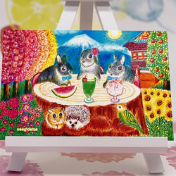 お盆SALE うさぎと日本一の富士山&ひまわり&フルーツ沢山　ポストカード5枚セット 7枚目の画像