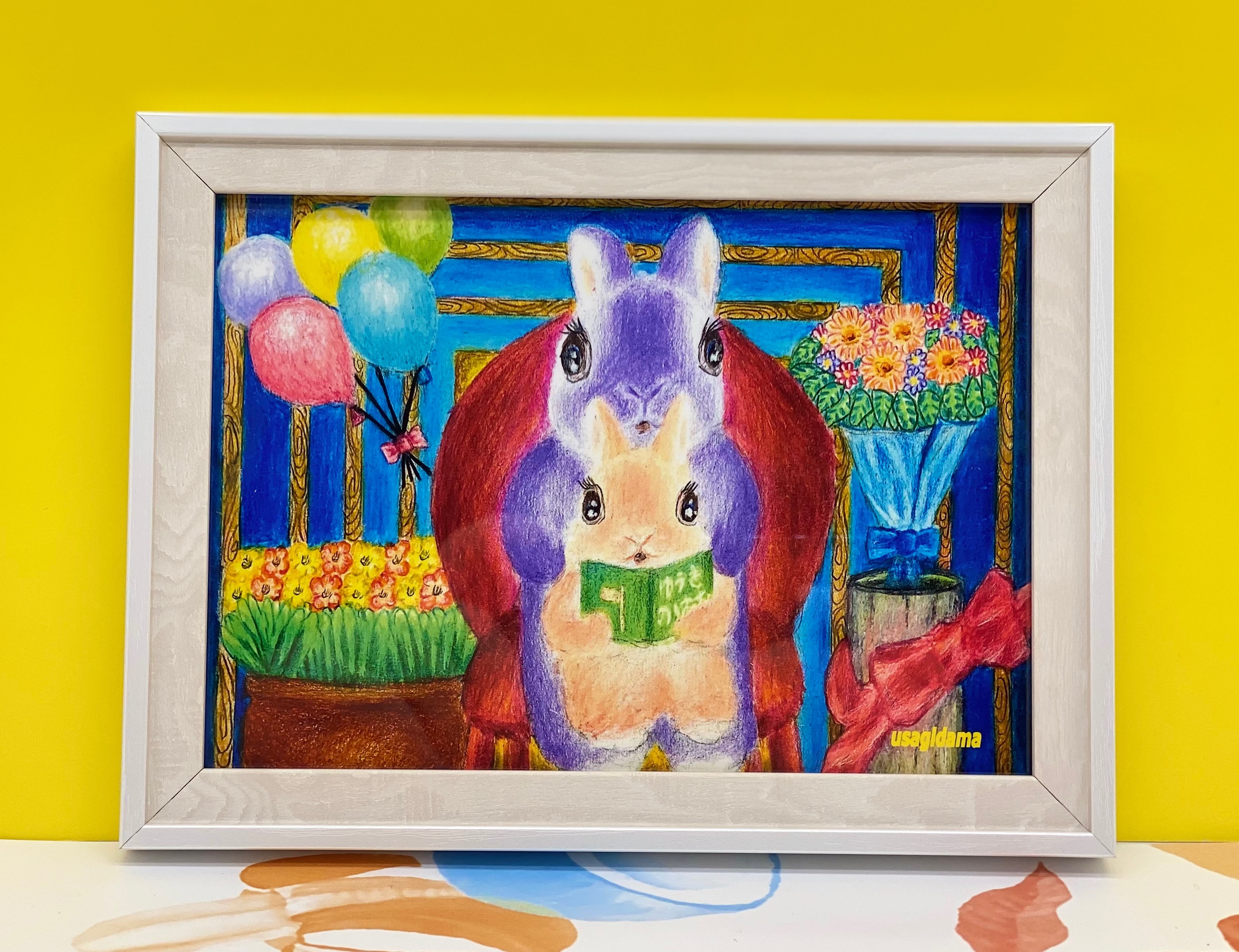 ★森 恵子【色絵 うさぎ図 20cm 中鉢】1990年～2000年の個展で購入 ☆森 恵子【色絵 うさぎ図 20cm 中鉢】1990年～2000年の個展で購入