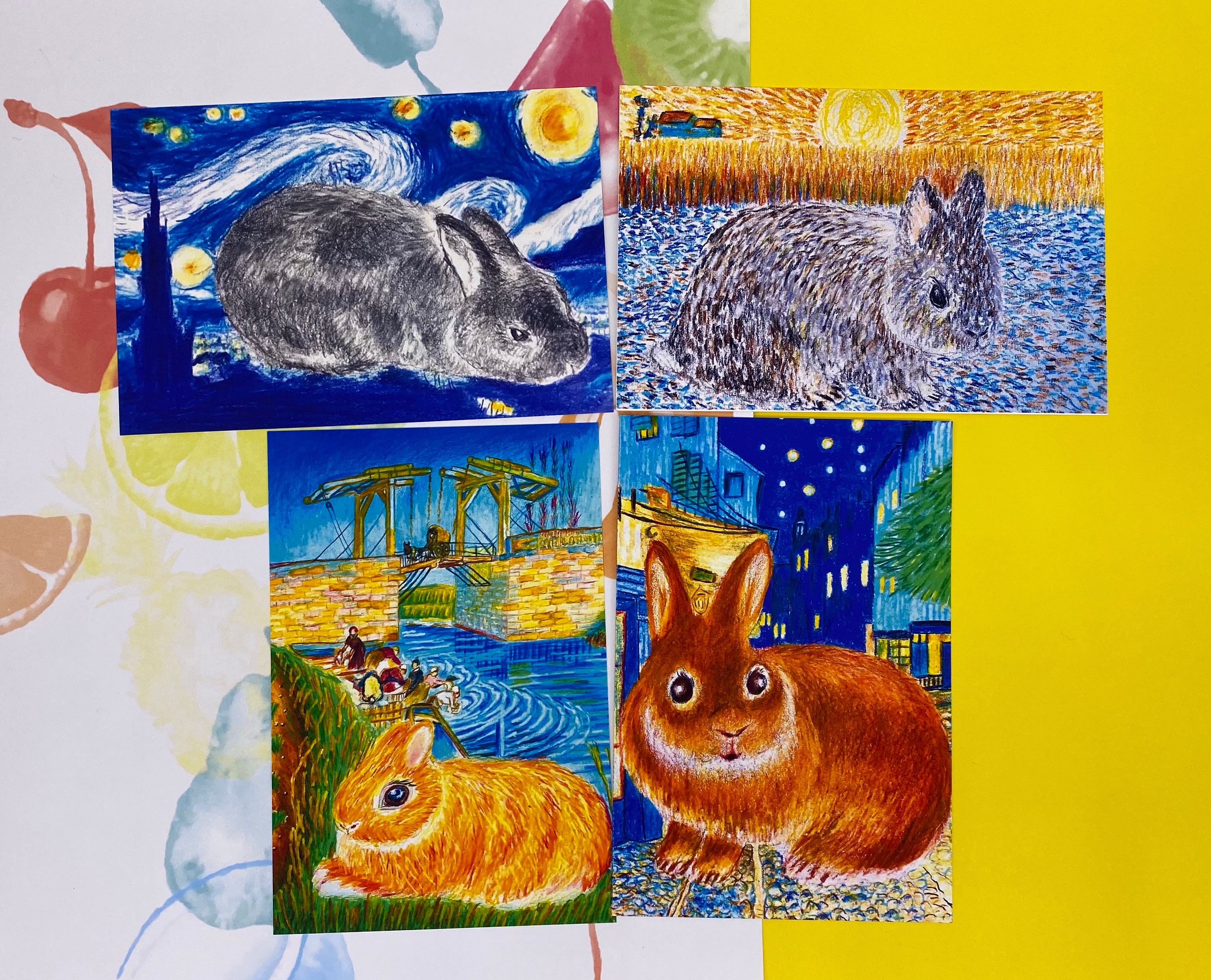 うさぎと絵画コラボシリーズ ゴッホ編 ポストカード4枚セット