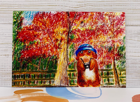 秋のSALE うさぎちゃん紅葉を見に行く同柄ポストカード5枚セット 2枚目の画像