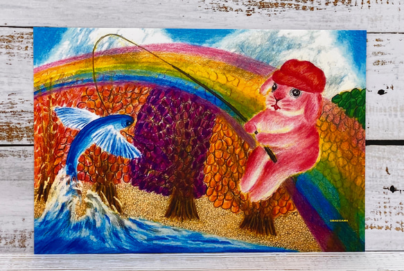 うさぎと虹と飛び魚　同柄ポストカード4枚セット 1枚目の画像