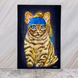 猫のポストカード　絵画コラボ　フェルメールの真珠の耳飾りの少女になりきる猫ちゃん同柄ポストカード4枚セット 2枚目の画像