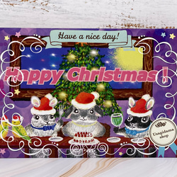 クリスマスSALE うさぎのレターセット　クリスマスバージョン封筒3枚　便箋6枚　ポストカード1枚　シール3枚 2枚目の画像