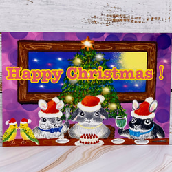 クリスマスSALE うさぎのレターセット　クリスマスバージョン封筒3枚　便箋6枚　ポストカード1枚　シール3枚 4枚目の画像