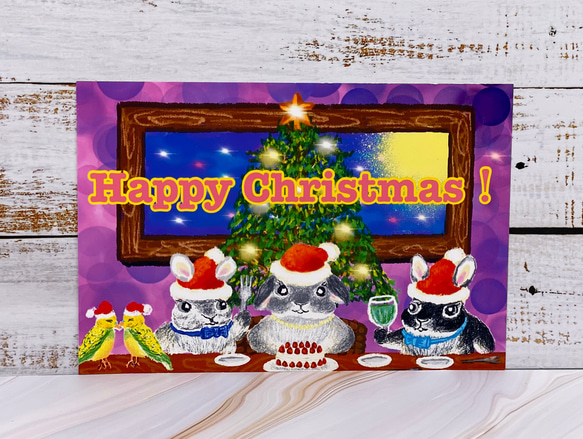 クリスマスSALE うさぎのレターセット　クリスマスバージョン封筒3枚　便箋6枚　ポストカード1枚　シール3枚 4枚目の画像