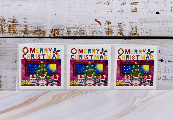 クリスマスSALE うさぎのレターセット　クリスマスバージョン封筒3枚　便箋6枚　ポストカード1枚　シール3枚 5枚目の画像