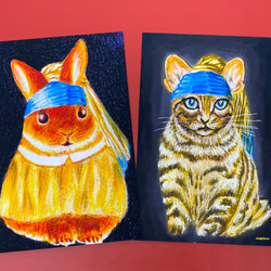 うさぎのフェルメール&ネコのフェルメール　ポストカード4枚セット 各2枚ずつ 1枚目の画像