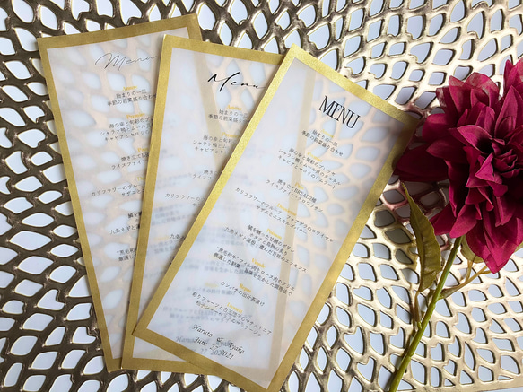 メニュー表 結婚式 トレーシングペーパー ゴールドフレーム 席次表・席  