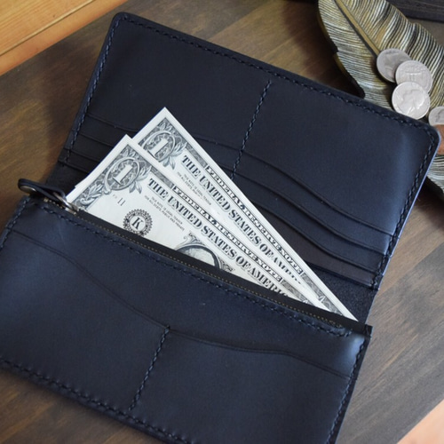 英国ブライドルレザー長財布》黒・レザークラフト手縫い 長財布