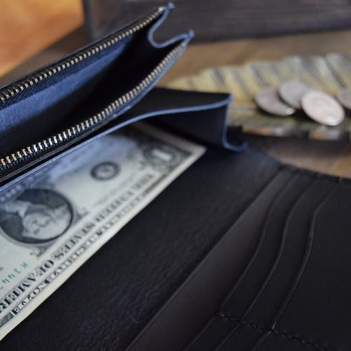 英国ブライドルレザー長財布》黒・レザークラフト手縫い 長財布